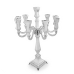 Silver candelabra on white background