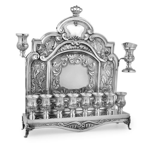 Classic crown motif silver menorah