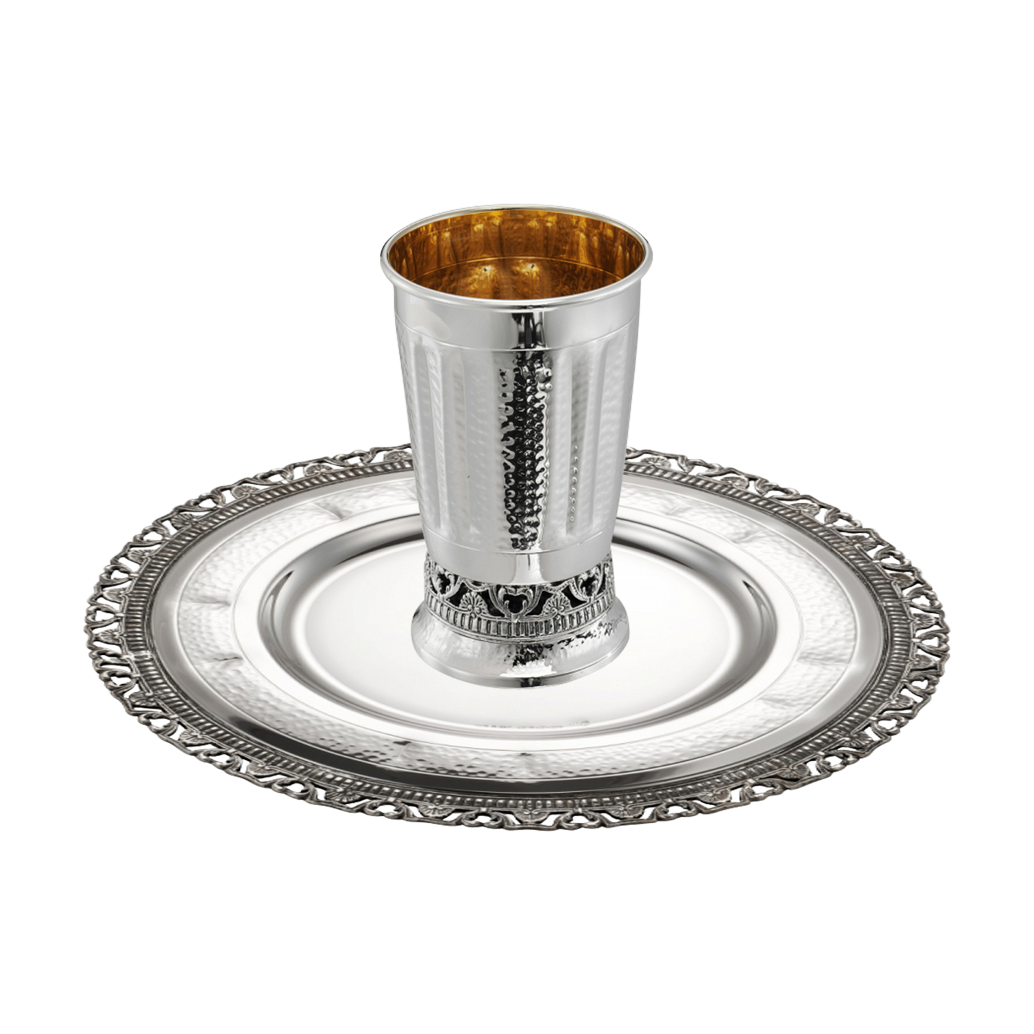 Sterling Silver Hammered & Cast Kiddush Cup