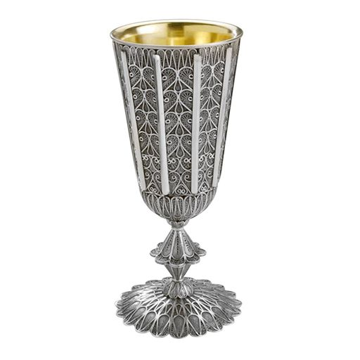Bologna Kiddush Goblet- 925 Silver, Symmetrical Filigree Leaf Design