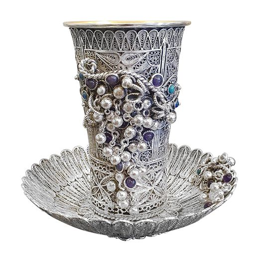 Chicago Kiddush Set- 925 Silver with Blue & Purple Gemstones
