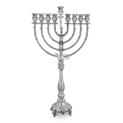 Tomer 925 Sterling Silver Menorah- Tall Classic, Hand-Engraved Column