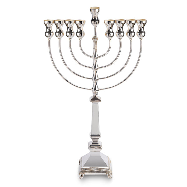 925 Sterling Silver Hanukkah Menorah- Classical Design with Gold-Plated Cups
