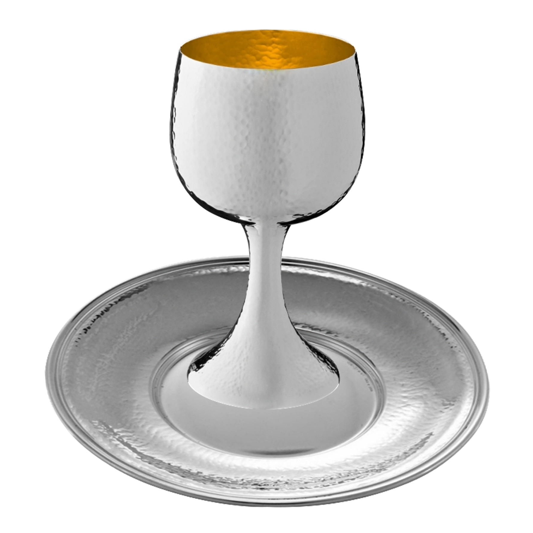 White goblet on silver tray