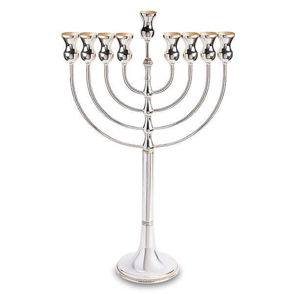 925 Sterling Silver Menorah- Elegant Curved Branches, Slender Stem