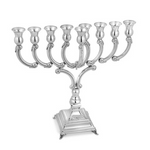 Modern tiered base silver menorah