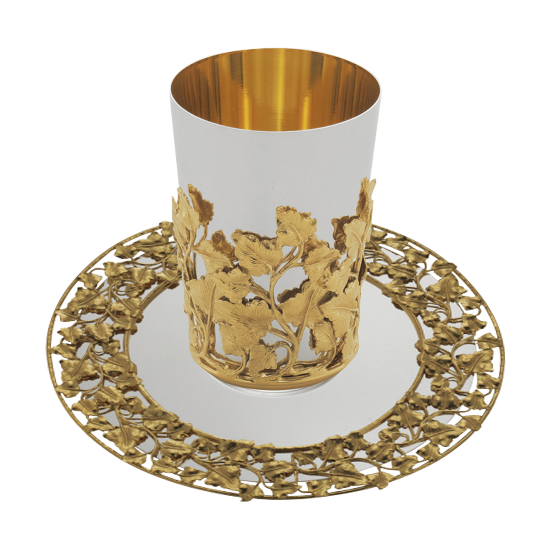 Gold floral kiddush cup set