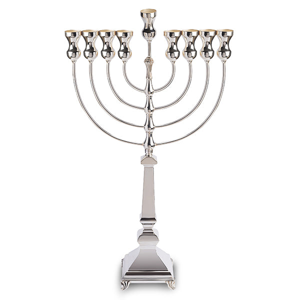 925 Sterling Silver Menorah- Classical Curved Branches, Sculpted Stem