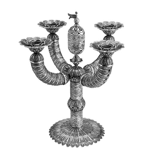 Ornate multi-branched metal candelabrum