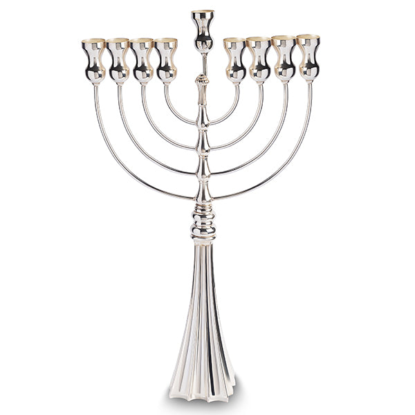 925 Sterling Silver Menorah- Sculptural Fluted Base with Gold-Plated Cups