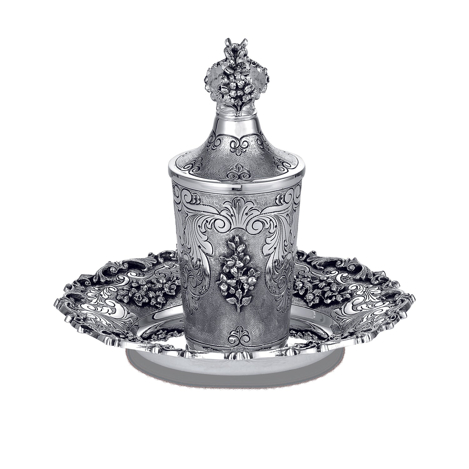 Bar Mitzvah Sterling Silver Cup Set with Lid & Plate