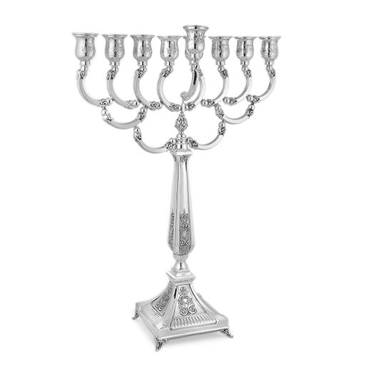 Yuval 925 Sterling Silver Menorah- Faceted Pillar Column, Rounded Cups