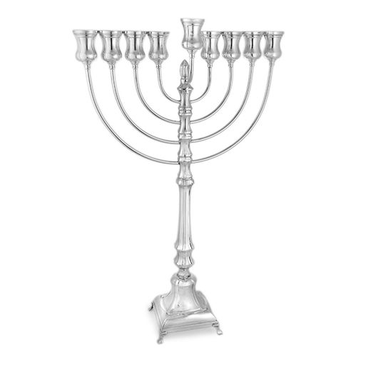 Ilay 925 Sterling Silver Menorah- Flared Cups, Curved Decorated Legs