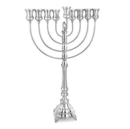 Noya 925 Sterling Silver Menorah- Classic Design, Rounded Detailed Base
