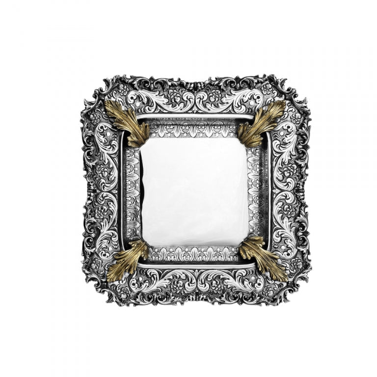 Ornate silver decorative square frame