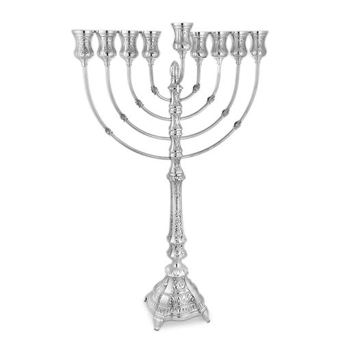 Maayan 925 Sterling Silver Menorah- Regal Curves, Rounded Ornate Base