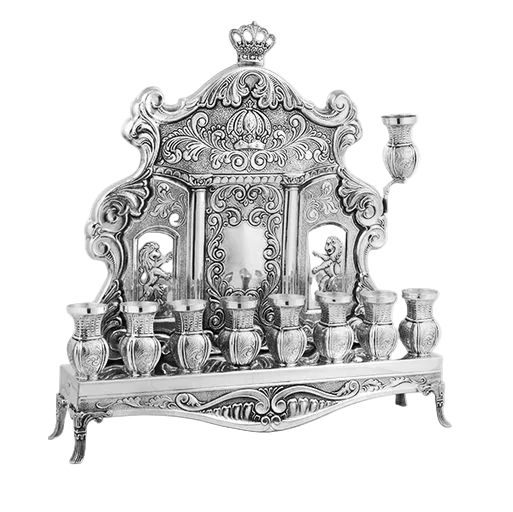 Ornate sterling silver menorah