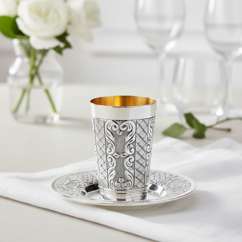 Decorative silver kiddush cup