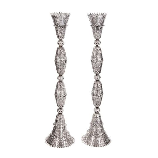 Zurich Sterling Silver Candlesticks - Tall Elegant Filigree Silhouette