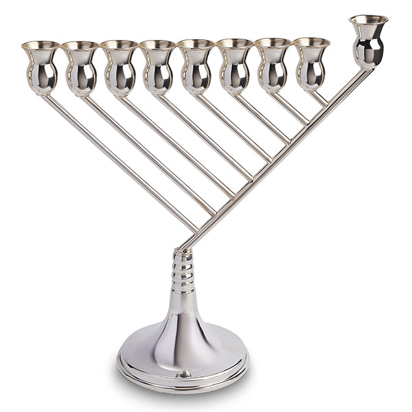 925 Sterling Silver Menorah- Contemporary Diagonal Design, Round Base