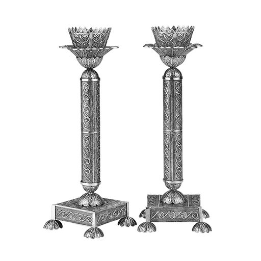 Elegant sterling silver pillar candlesticks
