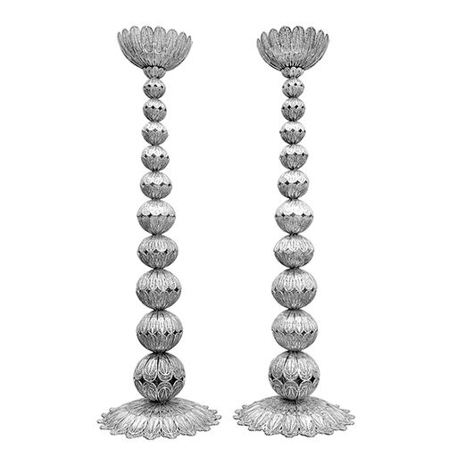 Jerusalem Sterling Silver Candlesticks- Majestic Ascending Spheres