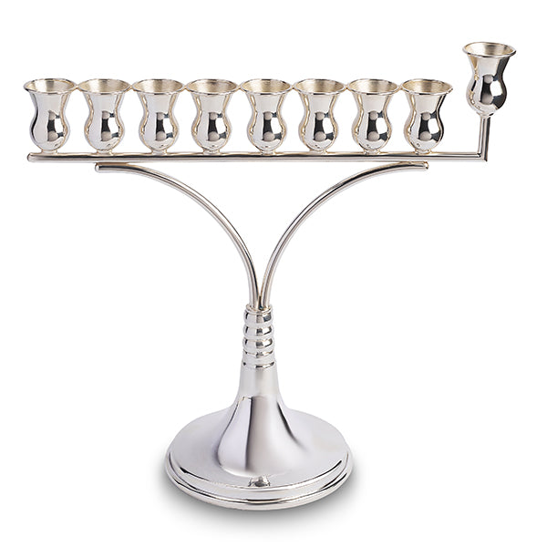 925 Sterling Silver Menorah- Horizontal Linear Design with Gold Cups