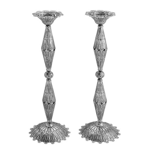 Tuscany Diamond Column Silver Candlesticks