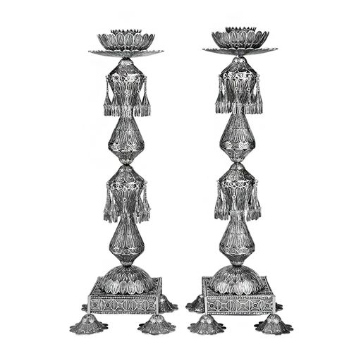 Sterling Silver Oriental Tassel Candlesticks