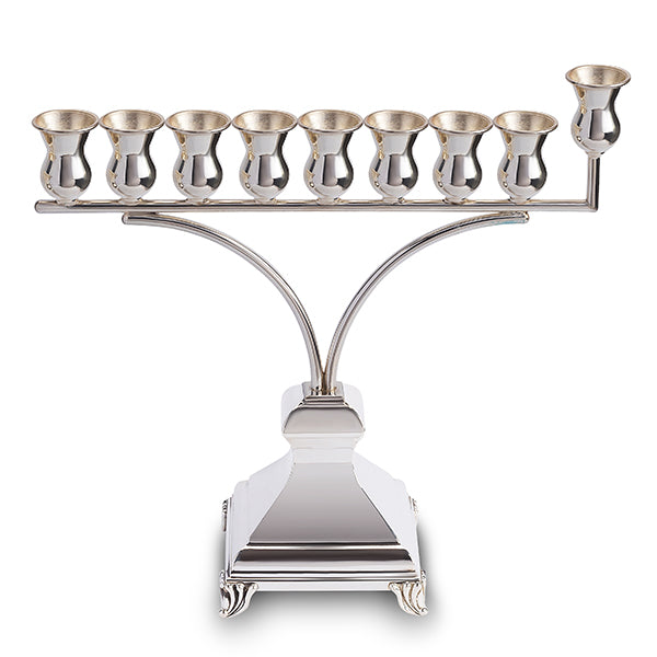 925 Sterling Silver Menorah- Horizontal Branches, Classical Base