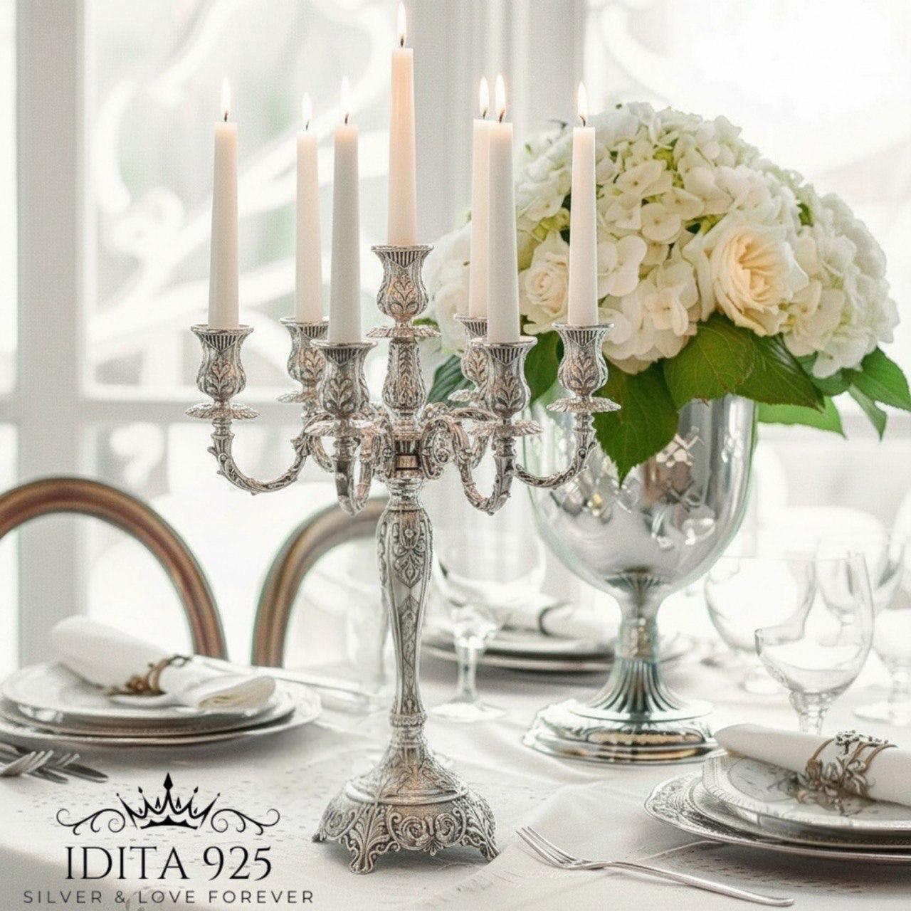 Ido Sterling Silver Candelabra- 8 Arms, Engraved Floral Design