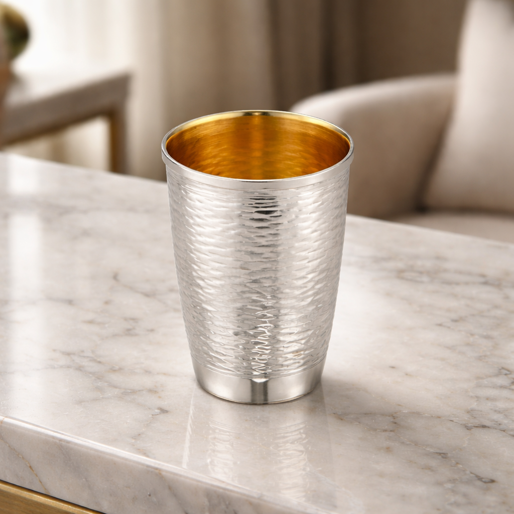 Hammered Silver Kiddush Cup with Gold Inside