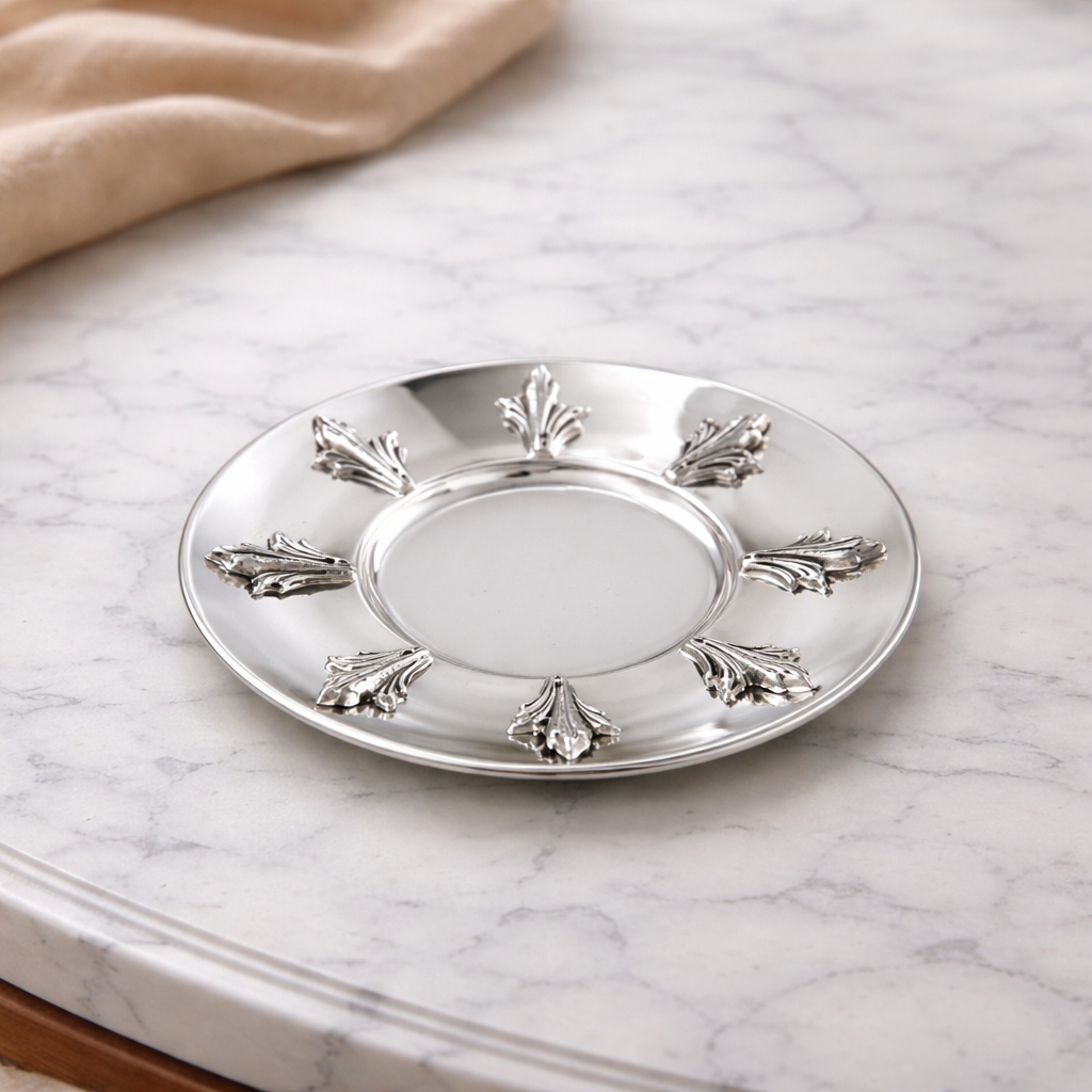 Detailed Silver Kidush Plate with Classic Design