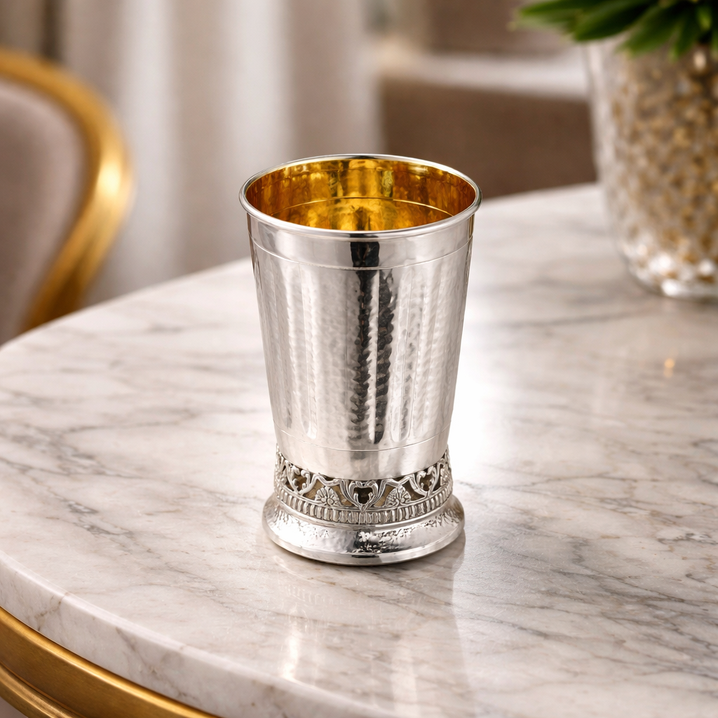 Sterling Silver Hammered & Cast Kiddush Cup
