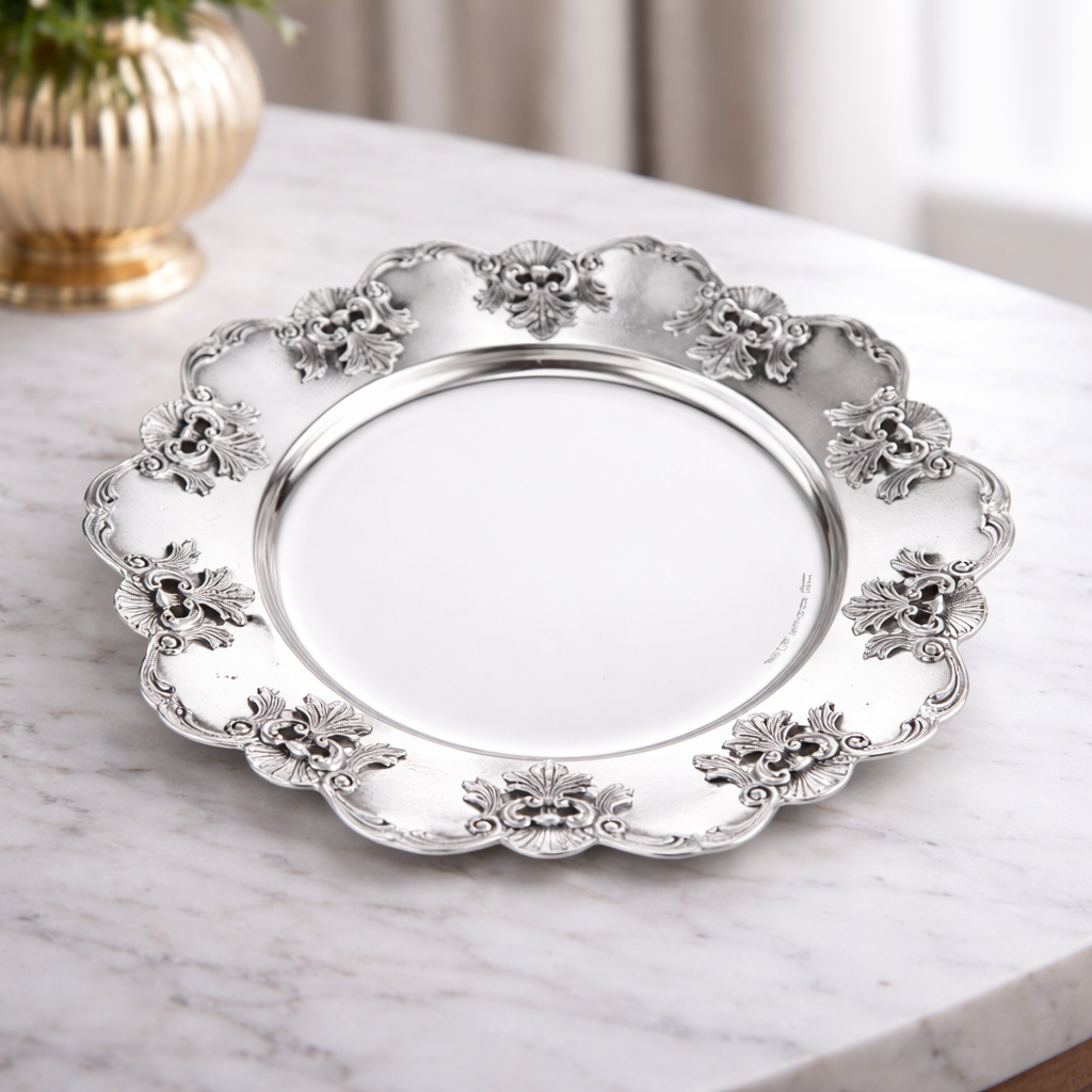 Ornate Silver Kidush Plate in 925 Sterling Silver