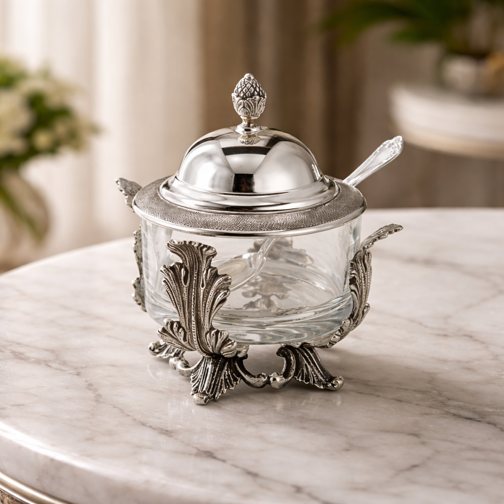 Elegant Honey Dish in 925 Sterling Silver