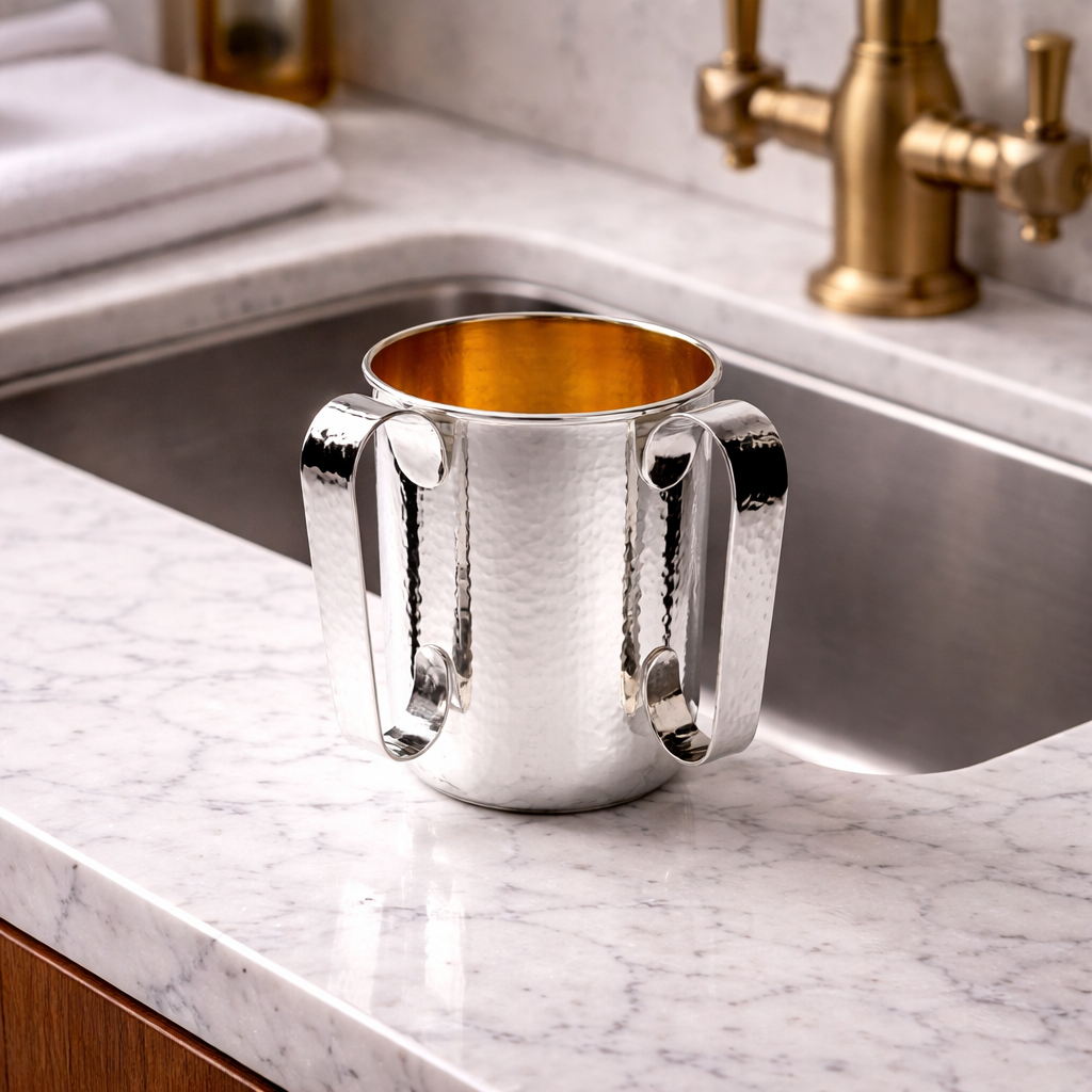 Hammered Netilat Yadayim Cup with Handles Jewish ritual