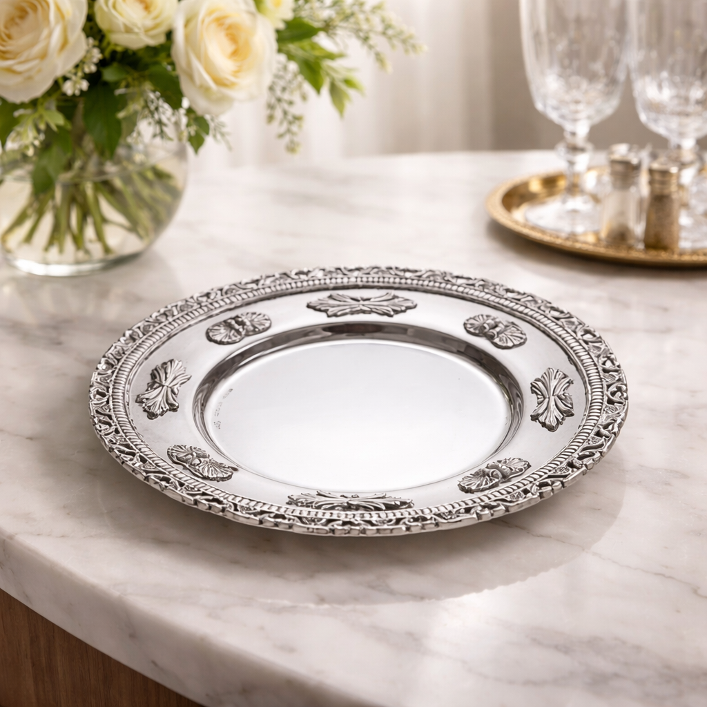Refined Silver Decorative Kidush Plate for Home