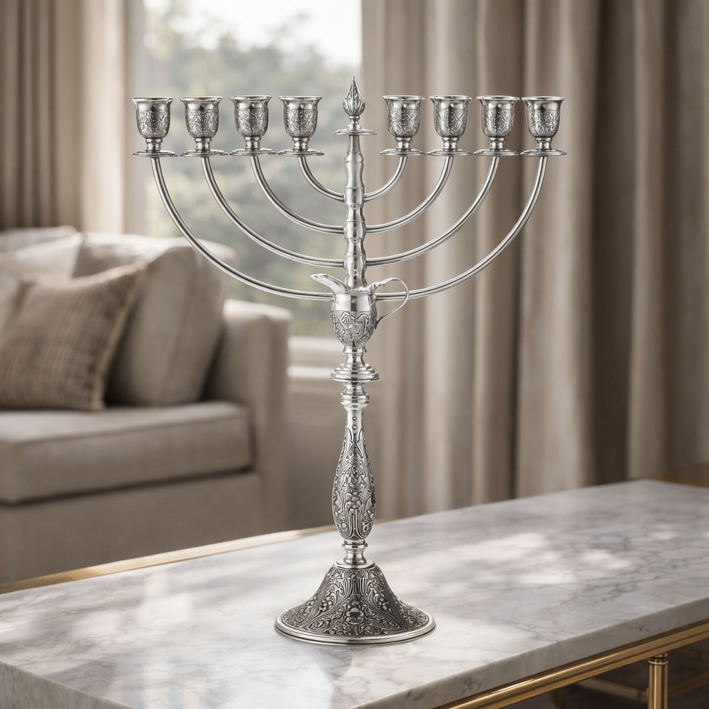Contemporary Hanukkah Menorah in Silver