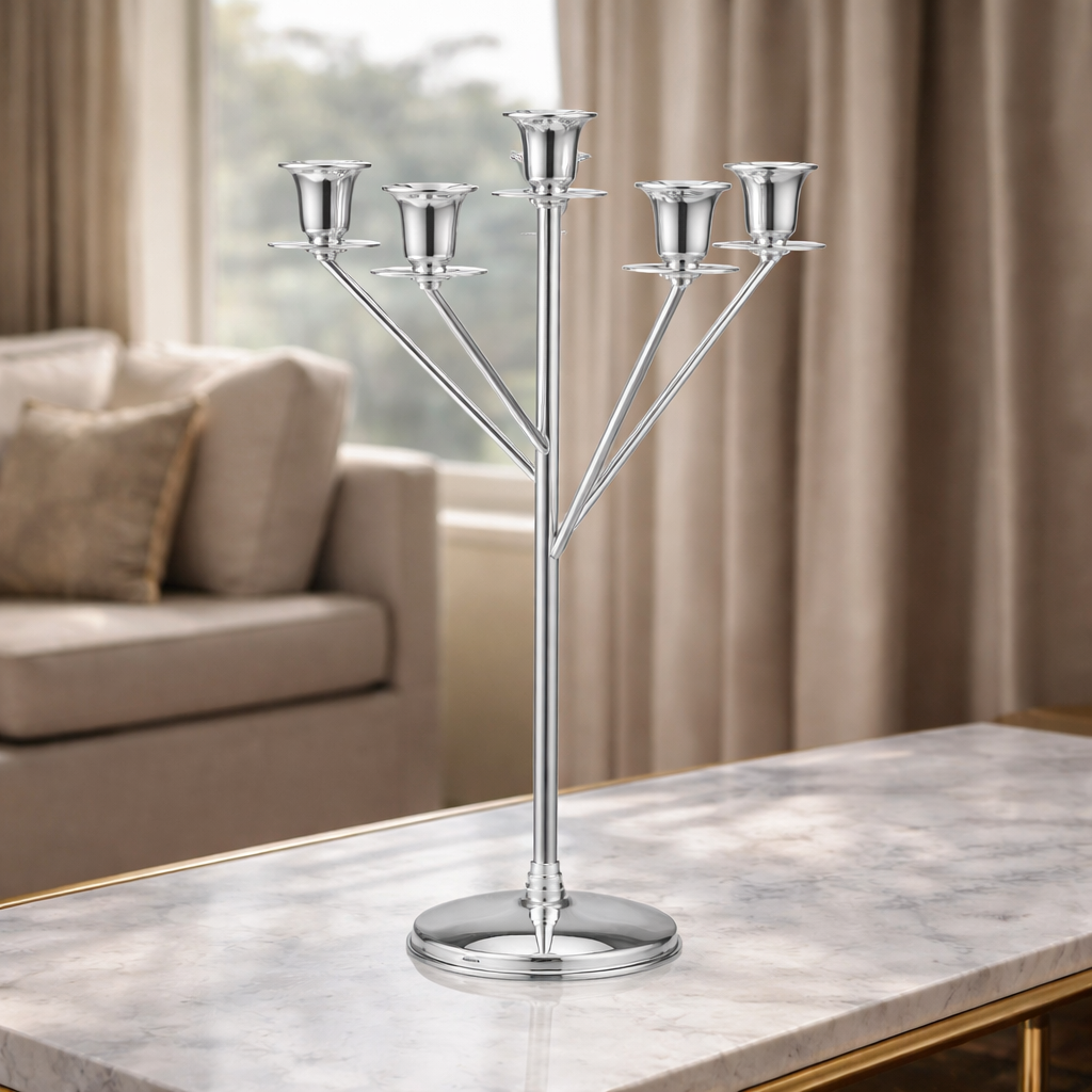 Elegant Silver Candelabra Plain 6 Lights