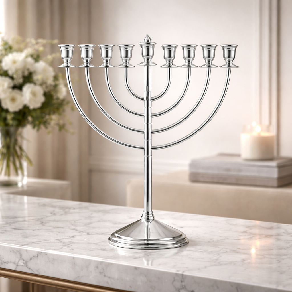 Traditional Silver Menorah for Hanukkah