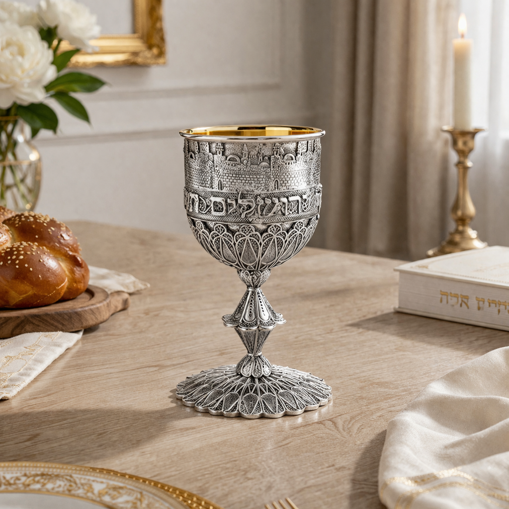 Jerusalem Kiddush Goblet- 925 Silver with Jerusalem Cityscape Engraving
