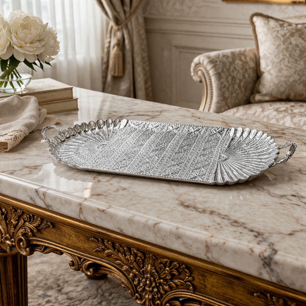 925 Sterling Silver Serving Tray- Filigree Artistry for Shabbat Tables