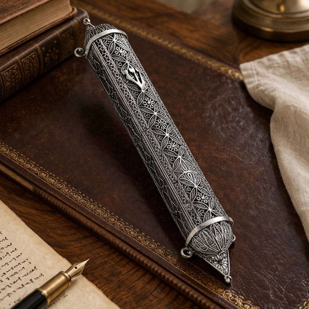 925 Sterling Silver Mezuzah Case- Fits Klaf 18, Filigree Engraving