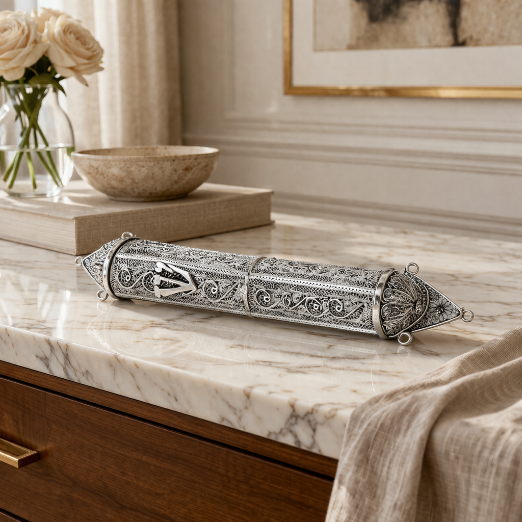 925 Sterling Silver Mezuzah Case- Fits Klaf 12, Handcrafted in Israel