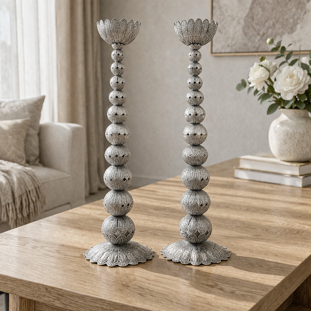 Jerusalem Sterling Silver Candlesticks- Majestic Ascending Spheres