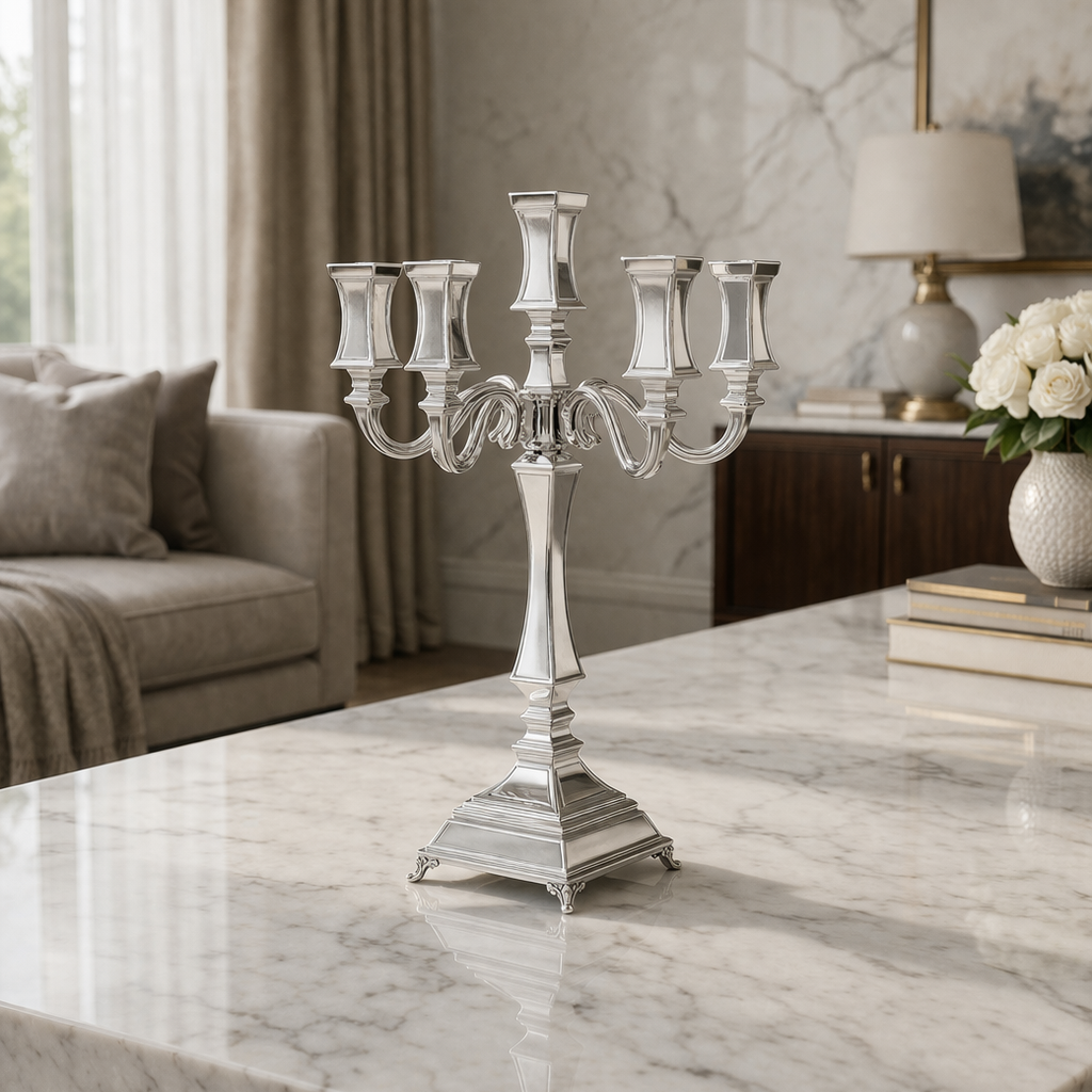 Gil Sterling Silver Candelabra- 8 Arms, Balanced Contemporary Design