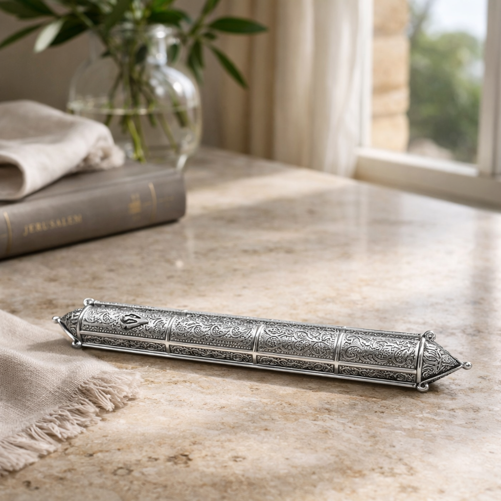 925 Sterling Silver Mezuzah Case- Fits Klaf 24, Handcrafted in Israel
