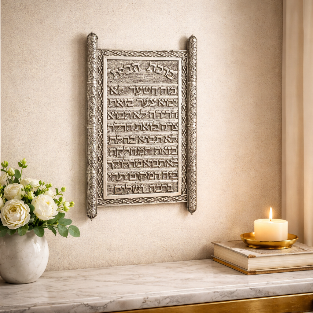 Home Blessing- 925 Sterling Silver Decorative Plaque, Scroll Frame
