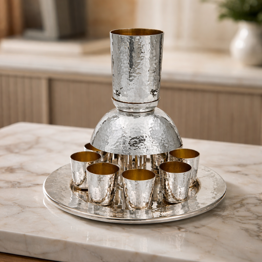 Wine Fountain with 8 Cups in 925 Sterling Silver